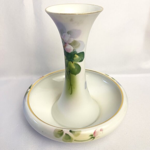 Antique Nippon Porcelain Hat Pin Holder Hand-Painted Floral & Gold Early 1900s - Picture 9 of 11